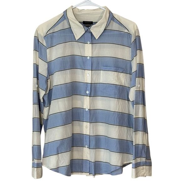 Ann Taylor Women's 100% Cotton Stripe Button Down Blouse Size Large - Picture 1 of 6